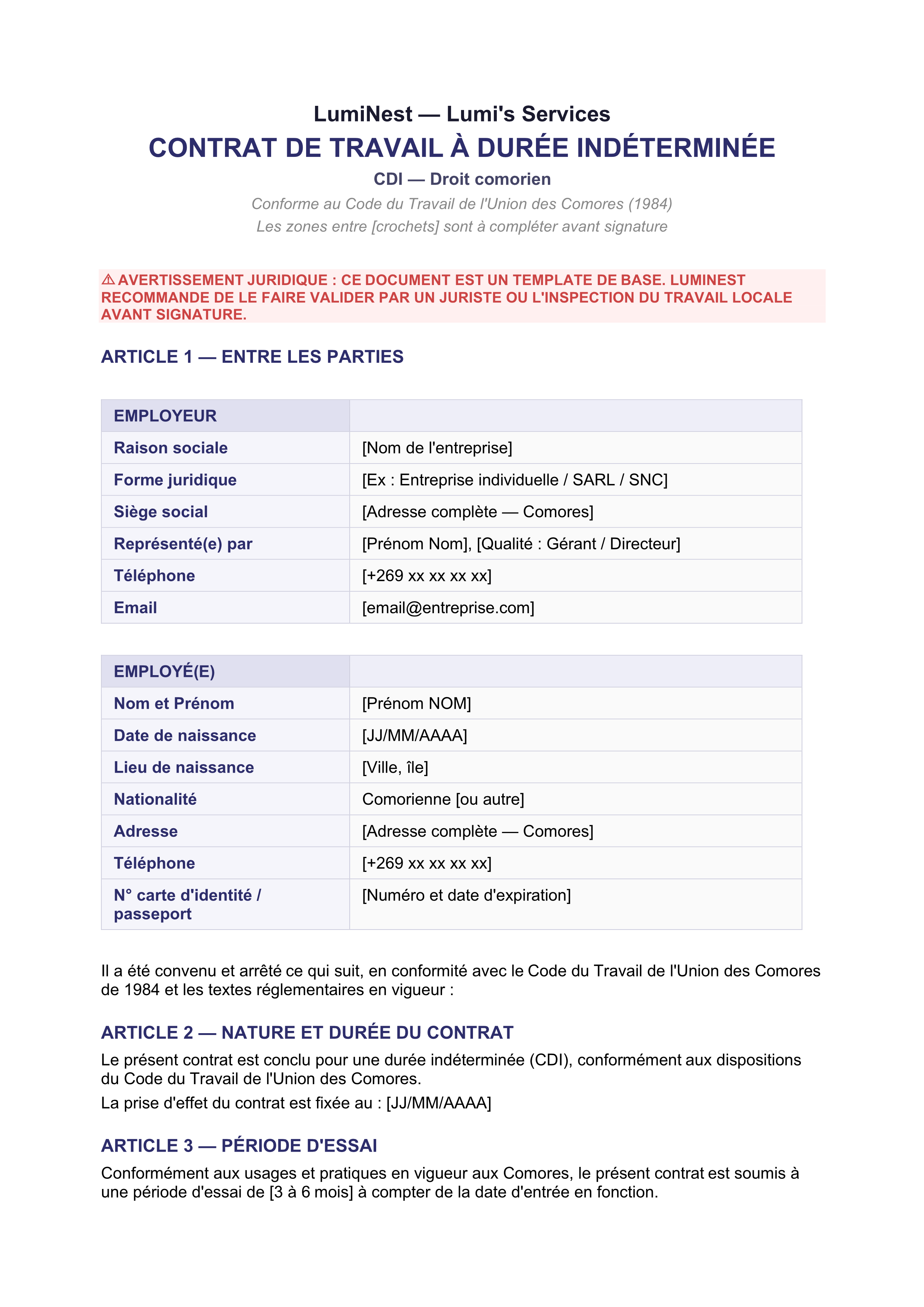 Contrat de Travail